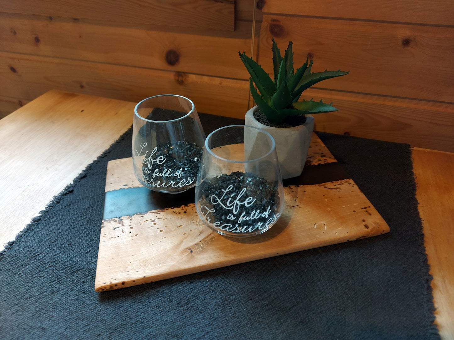 Wooden board in birch and brown epoxy