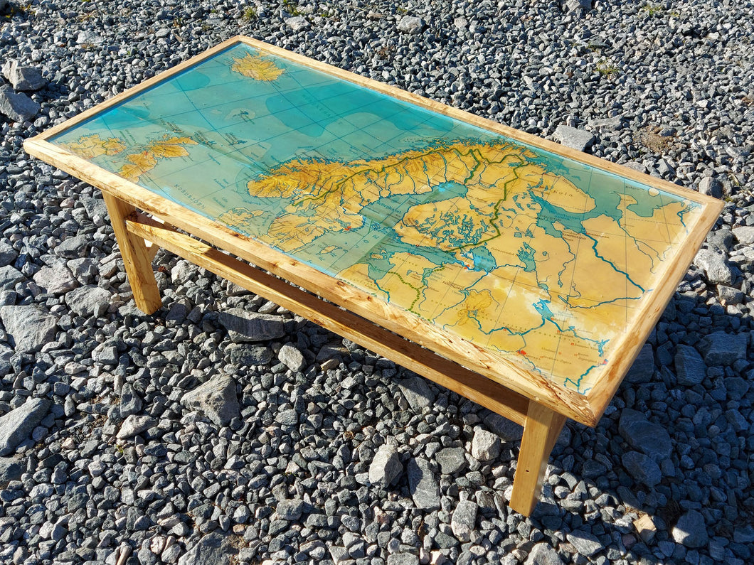 Table with map embedded in epoxy