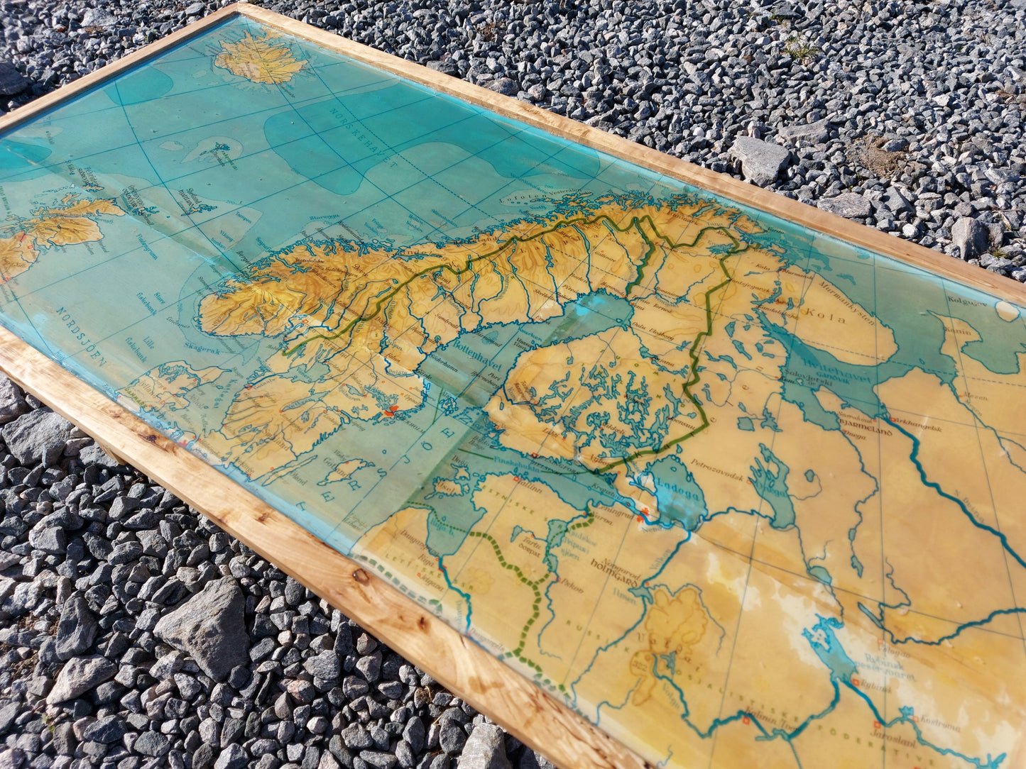 Table with map embedded in epoxy