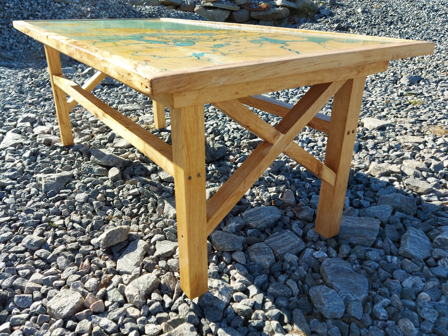 Table with map embedded in epoxy