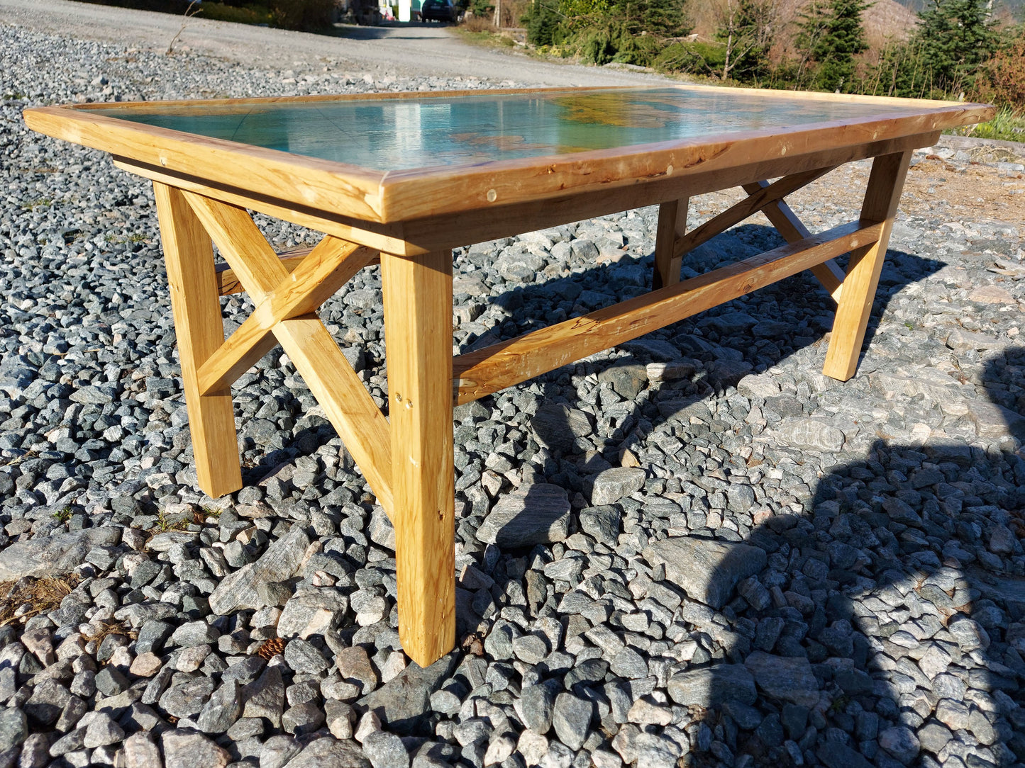 Table with map embedded in epoxy