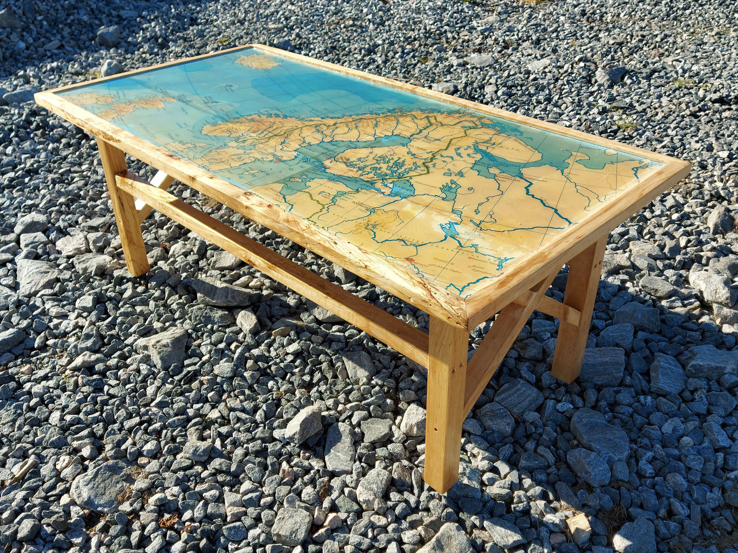 Table with map embedded in epoxy